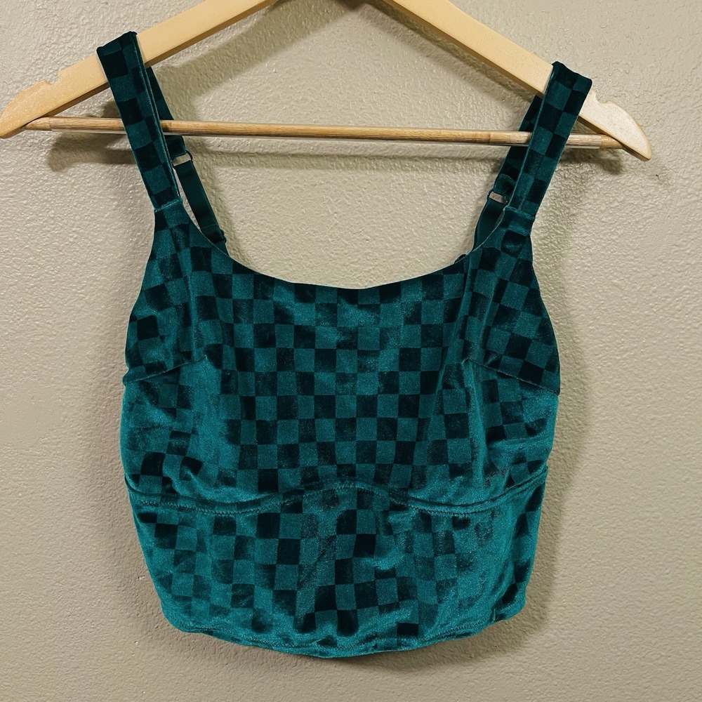 Colsie Velvet Green Checkers Crop Top Cube World Gamer Sz Jr L - Small READ